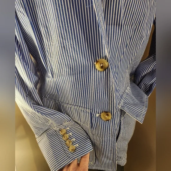 Women's Blue Striped Cotton J. Crew Blazer Size 4 - Picture 8 of 8